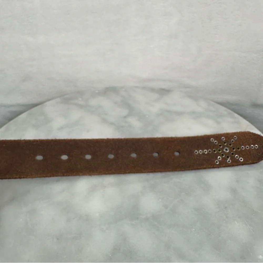 Brown Leather Studded Belt‎ boho bohemian silver biker western southwest